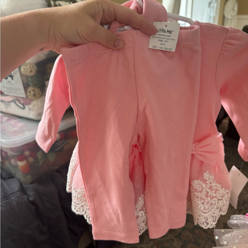 Little Me Pink Baby Outfit with Lace Accents